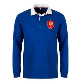 France Mens Classic Heavyweight Rugby Shirt Long Sleeve Royal - Front