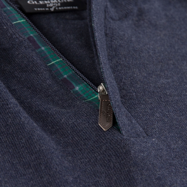 Glenmuir Scotland Mens Zip Neck Jumper – Cashmere Blend Navy - N
