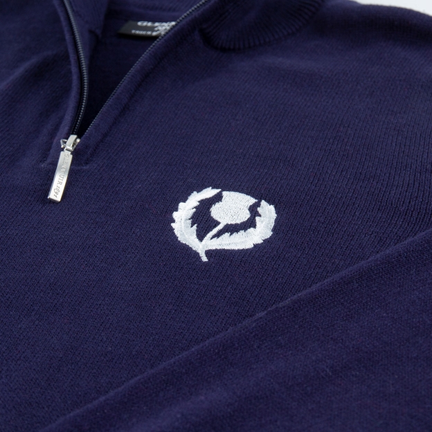 Glenmuir Scotland Mens Zip Neck Jumper – Cashmere Blend Navy - B