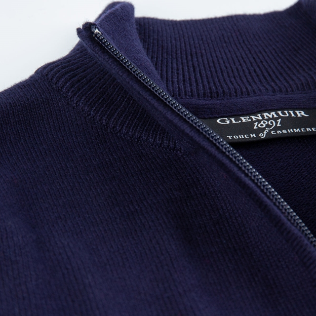 Glenmuir Scotland Mens Zip Neck Jumper – Cashmere Blend Navy - N