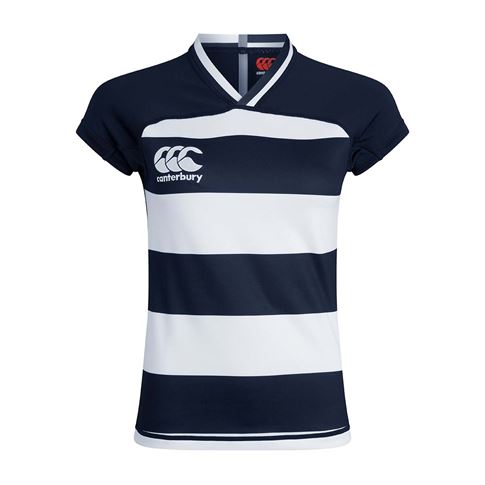 Canterbury Womens Teamwear Hooped Evader Rugby Shirt Navy/White 