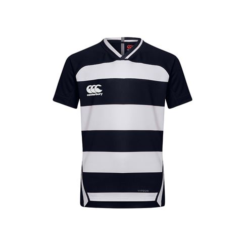Canterbury Teamwear Hooped Evader Rugby Shirt Navy/White Youths 