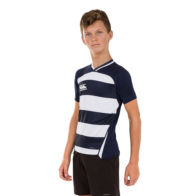 Canterbury Teamwear Hooped Evader Rugby Shirt Navy/White Kids - 