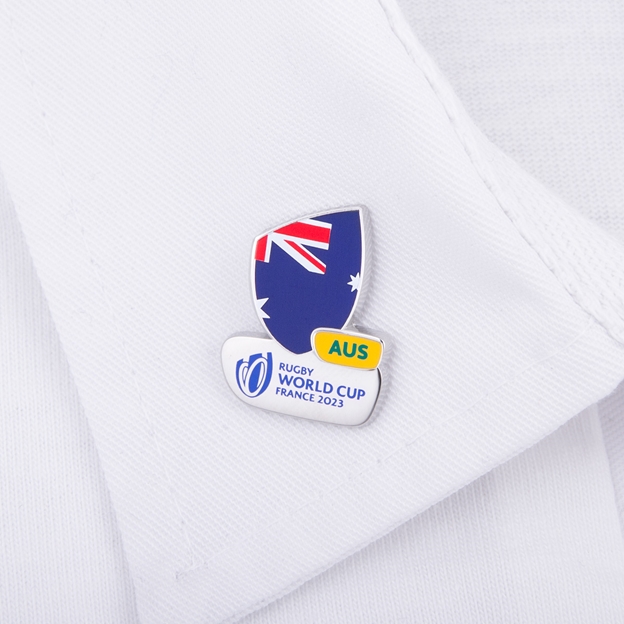 Rugby World Cup 2023 Australia Flag Pin Badge - On a Rugby Shirt