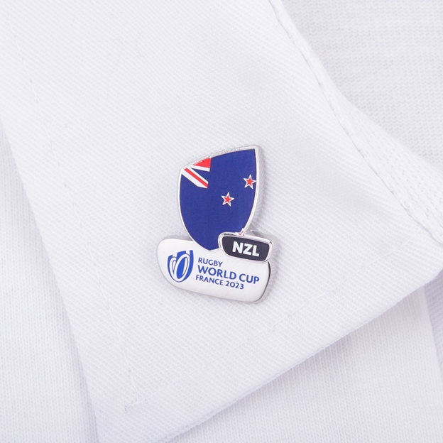 Rugby World Cup 2023 New Zealand Flag Pin Badge - On a Shirt