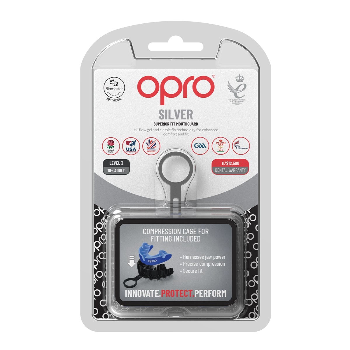 Opro Silver Mouthguard - Royal - Front