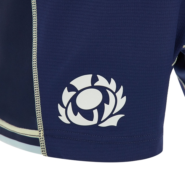 Scotland Kids Home Rugby Shorts 26/27 Navy and Sand - SRU Thistle Close-up
