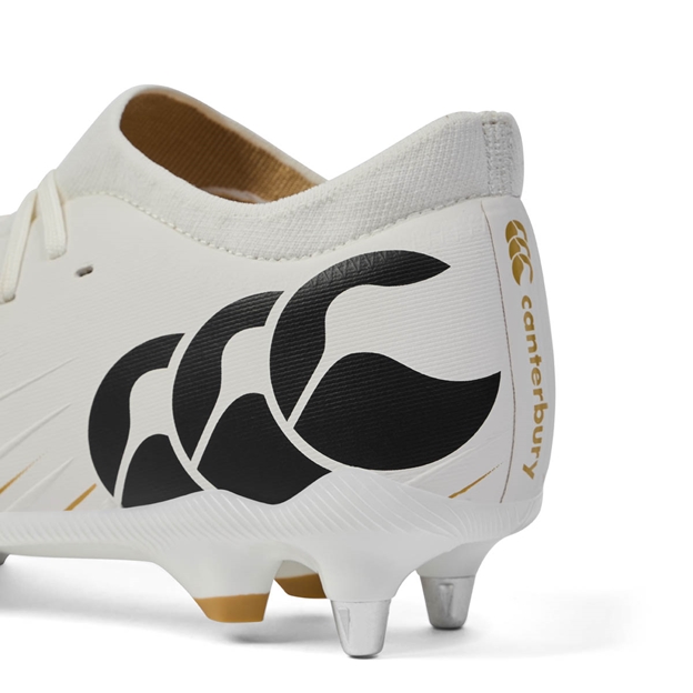 Canterbury Adults Speed Falcon Pro Soft Ground Rugby Boots - White - Heel
