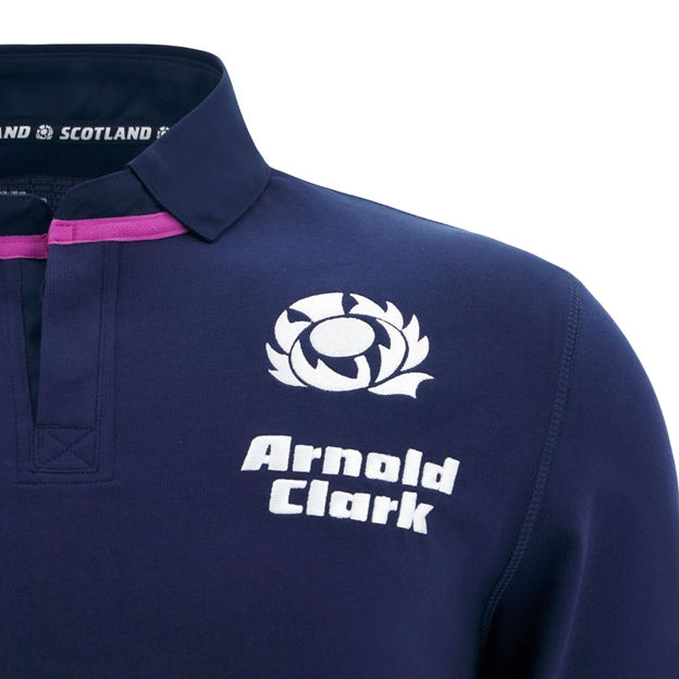 Scotland Mens Home Cotton Rugby Shirt 25/26 Long Sleeve Navy - SRU Thistle Embroidery