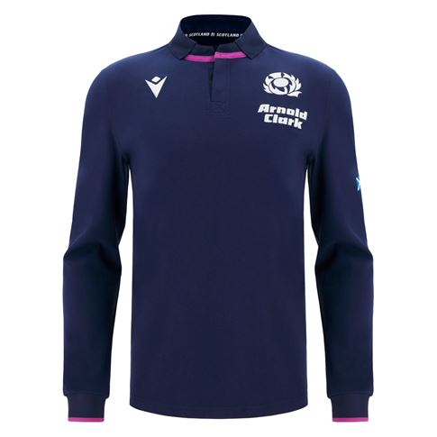 Scotland Mens Home Cotton Rugby Shirt 25/26 Long Sleeve Navy - Front