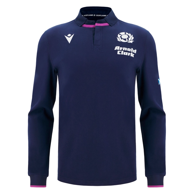 Scotland Mens Home Cotton Rugby Shirt 25/26 Long Sleeve Navy - Front