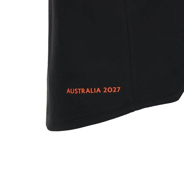Rugby World Cup 2027 Womens Athleisure Cotton T-Shirt Black/Orange - Hem Print