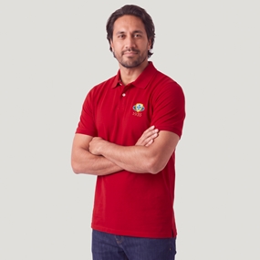 Portugal 1935 Adults Classic Cotton Polo Shirt Red - Model Front View