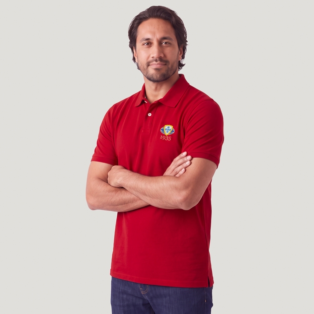 Portugal 1935 Adults Classic Cotton Polo Shirt Red - Model Front View