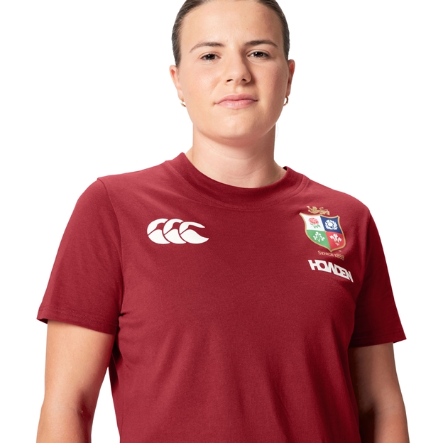 British and Irish Lions Womens Cotton T-Shirt Red - Model Close-up