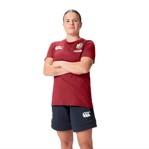 British and Irish Lions Womens Cotton T-Shirt Red - Model Front