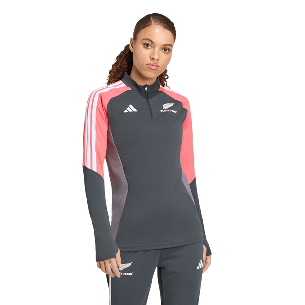 Black Ferns Womens Training Quarter Zip Top 26/27 Carbon - Model Front View