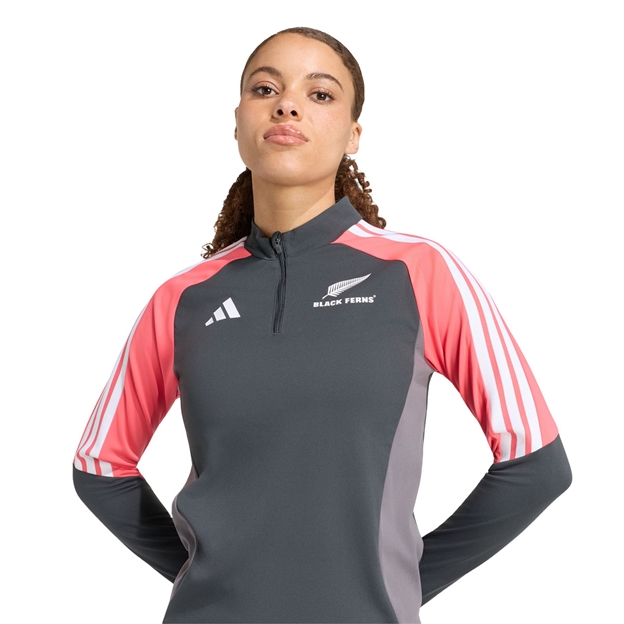 Black Ferns Womens Training Quarter Zip Top 26/27 Carbon - Model Front Close-up View