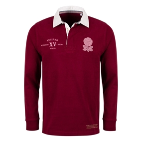 Womens World Cup Champions England Adults Classic Heavyweight Rugby Shirt Burgundy - Front