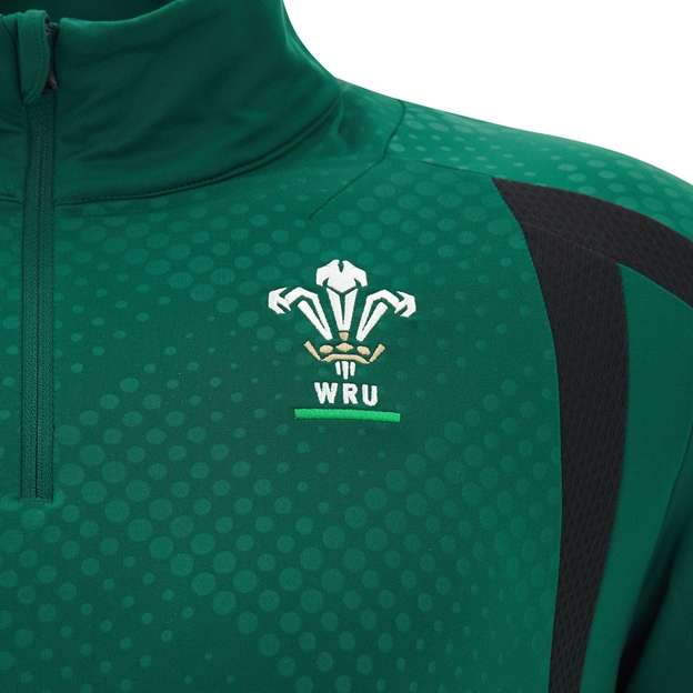 Wales Mens Training Quarter Zip Top 26/27 Green - WRU Logo Close-up