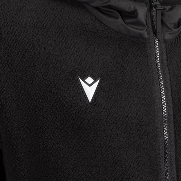 Barbarians Mens Athleisure Full Zip Teddy Fleece 26/27 Black - Macron Logo Close-up