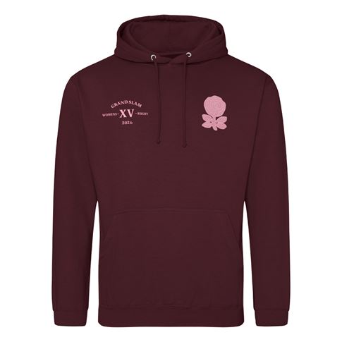 England Grand Slam 2026 Mens Hoodie Burgundy - Front View