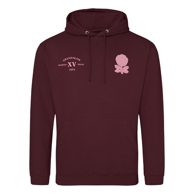 England Grand Slam 2026 Mens Hoodie Burgundy - Front View
