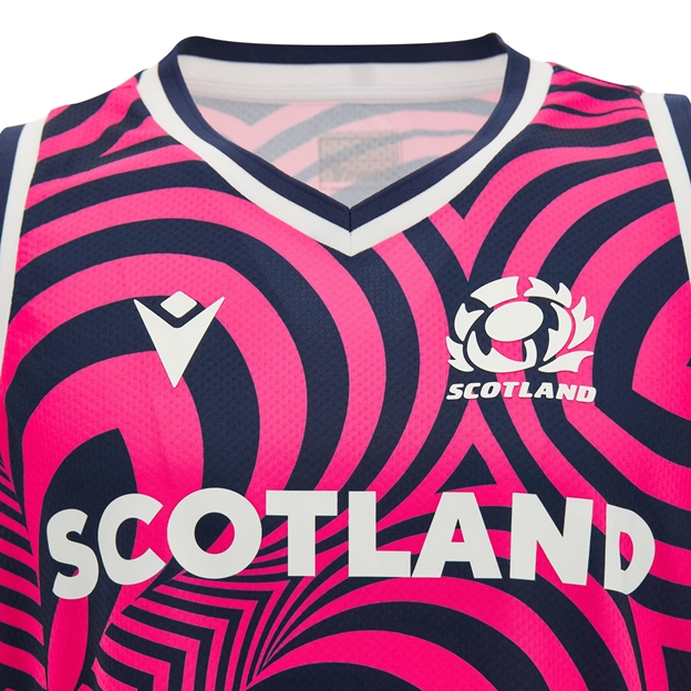 Scotland Kids Training Singlet 26/27 Navy and Neon Pink - Front Detail View