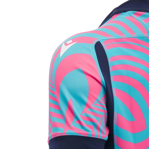 Scotland Kids Training Rugby Shirt 26/27 Neon Pink and Blue - Sleeve Close-up