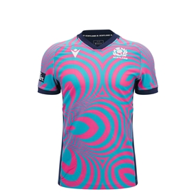 Scotland Kids Training Rugby Shirt 26/27 Neon Pink and Blue - Front View
