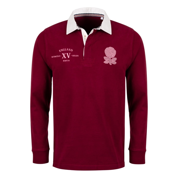 Womens World Cup England Adults Classic Heavyweight Rugby Shirt Burgundy - Front
