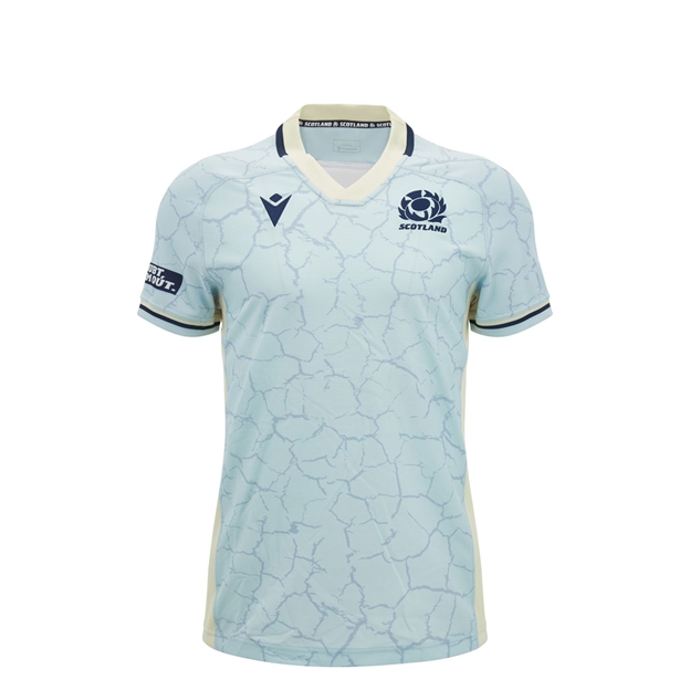 Scotland Kids Training Rugby Shirt 26/27 Blue and Sand - Front View