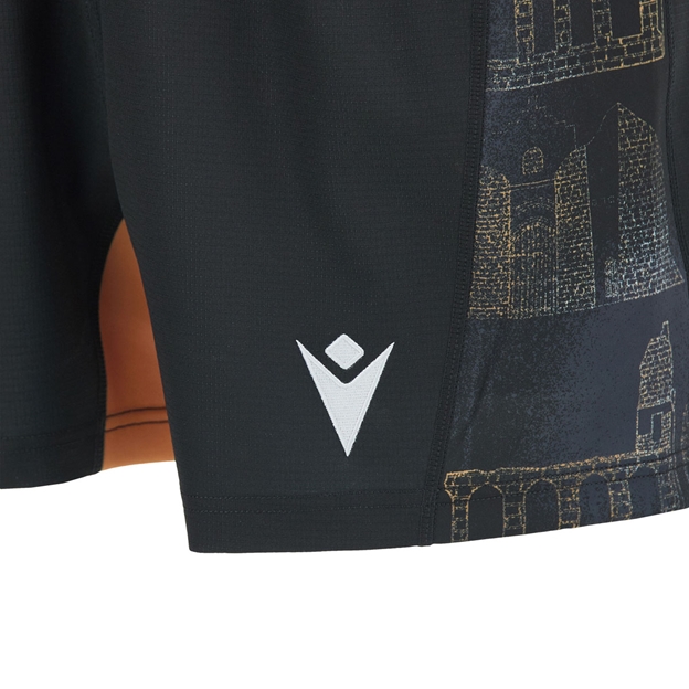 Ospreys Kids Home Rugby Shorts 26/27 Black - Macron Logo Close-up