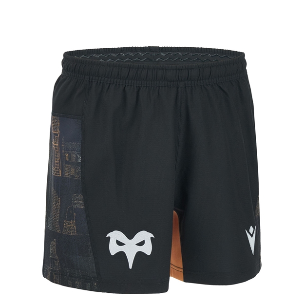 Ospreys Kids Home Rugby Shorts 26/27 Black - Front View