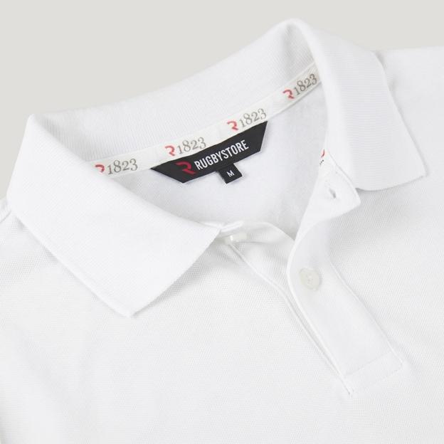 Fiji 1884 Adults Classic Cotton Polo Shirt White - Collar Close-up