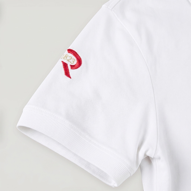Fiji 1884 Adults Classic Cotton Polo Shirt White - Sleeve Close-up