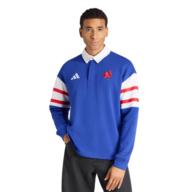 France Mens Heritage Rugby Shirt Lucid Blue - Model Front View