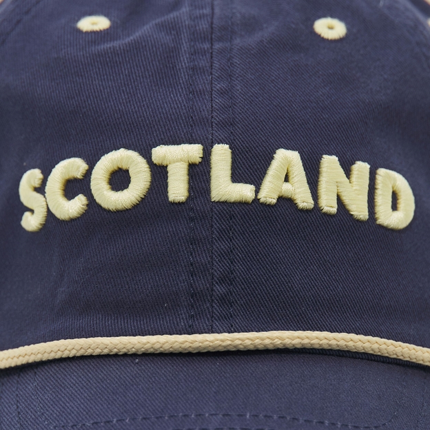 Scotland Adults Dad Baseball Cap 26/27 Navy and Sand - Scotland Embroidery Close-up