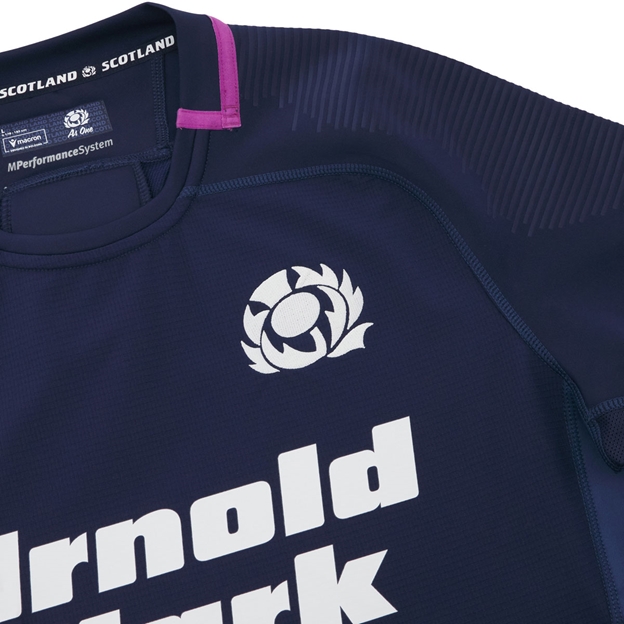 Scotland Mens Home Rugby Shirt Slim Fit 25/26 Navy - Scotland Rugby Thistle Embroidery on left chest
