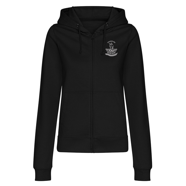 St Ronans Silver Band Womens Full Zip Hoodie Black - Front View