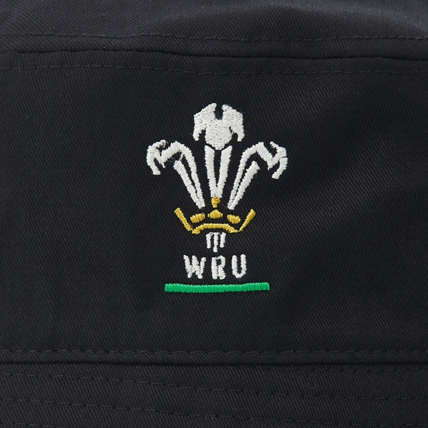 Wales Adults Bucket Hat 26/27 Pantone Black - WRU Logo Close-up