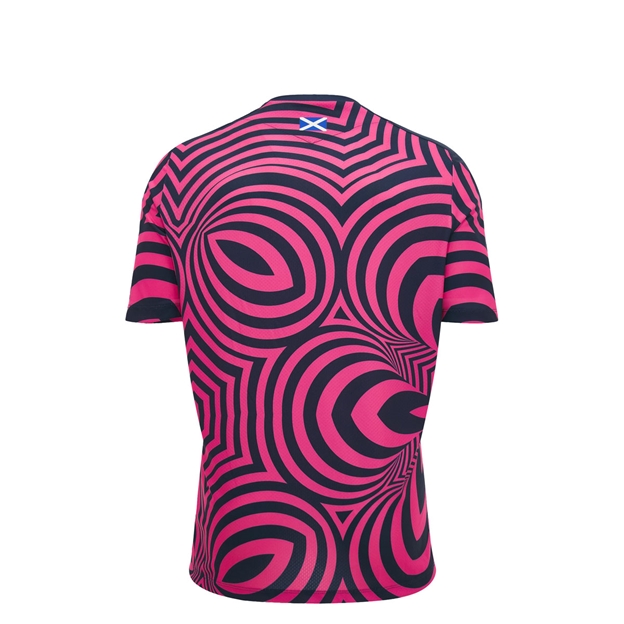 Scotland Kids Warm Up Rugby Shirt 26/27 Neon Pink and Navy - Back View