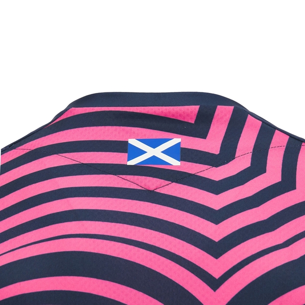 Scotland Kids Warm Up Rugby Shirt 26/27 Neon Pink and Navy - Scotland Flag Close-up