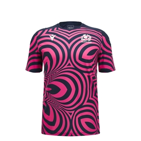 Scotland Kids Warm Up Rugby Shirt 26/27 Neon Pink and Navy - Front View