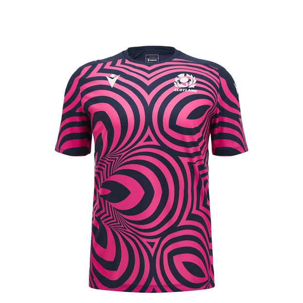 Scotland Kids Warm Up Rugby Shirt 26/27 Neon Pink and Navy - Front View