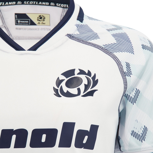 Scotland Womens Away Rugby Shirt 26/27 White Sand and Navy - SRU Thistle Close-up