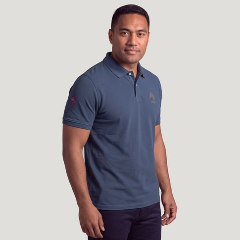 Namibia 1916 Adults Classic Cotton Polo Shirt Petrol Blue - Model Front