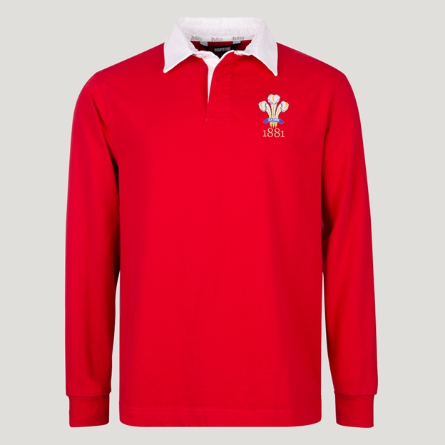 Wales 1881 Adults Heritage Cotton Rugby Shirt Red - Front View