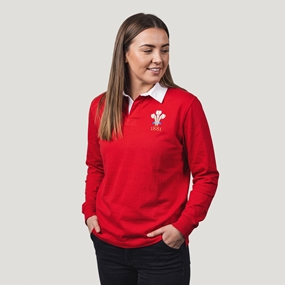 Wales 1881 Adults Heritage Cotton Rugby Shirt Red - Model Front