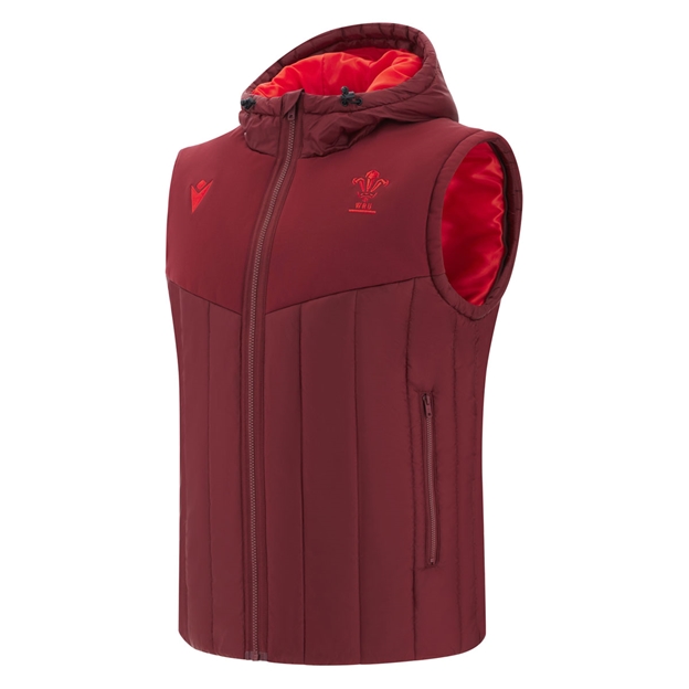 Wales Mens Travel Padded Bomber Jacket 25/26 Dark Red - Sleeveless